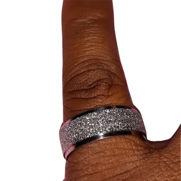 Matte Sliver Stainless Steel Ring Unisex With Subtle Glitter Finish Comfortable - Picture 2 of 6